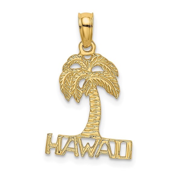 14k Yellow Gold Mini Travel HAWAII Palm Tree Necklace/Bracelet Charm Pendant